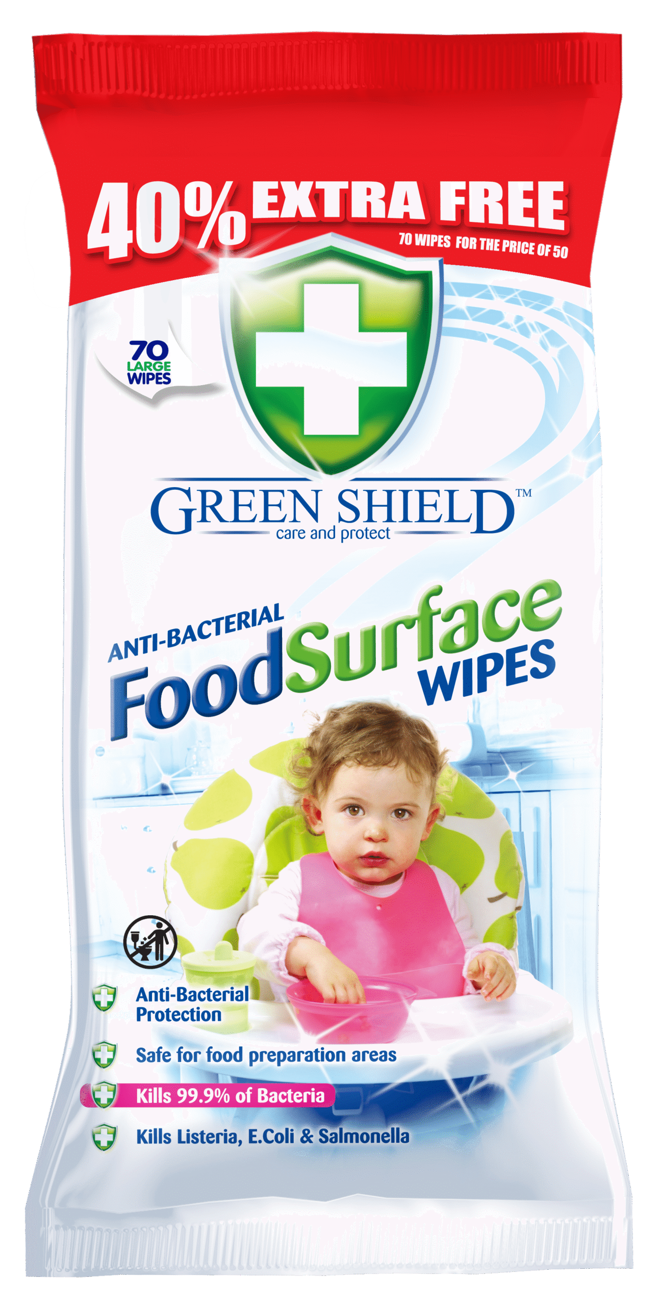 Green Shield Food Surface Wipes 80s x 12 - Image 1