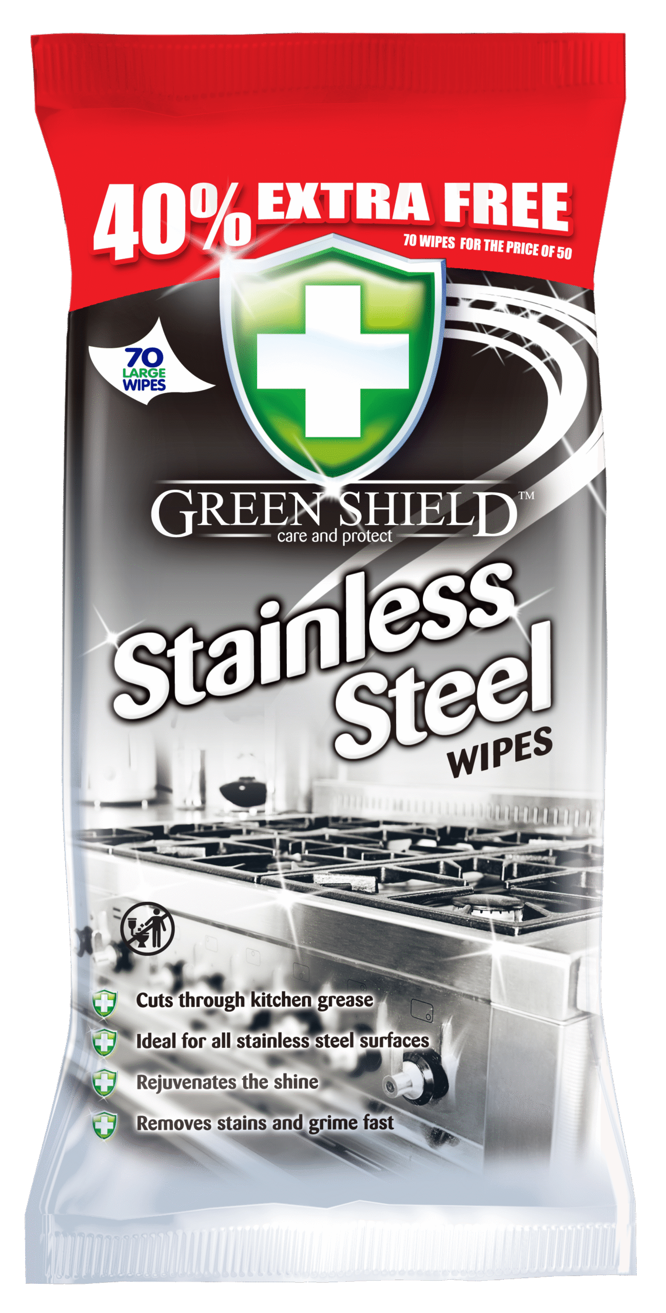 Green Shield Stainless Steel Wipes 80s x 12 - Image 1