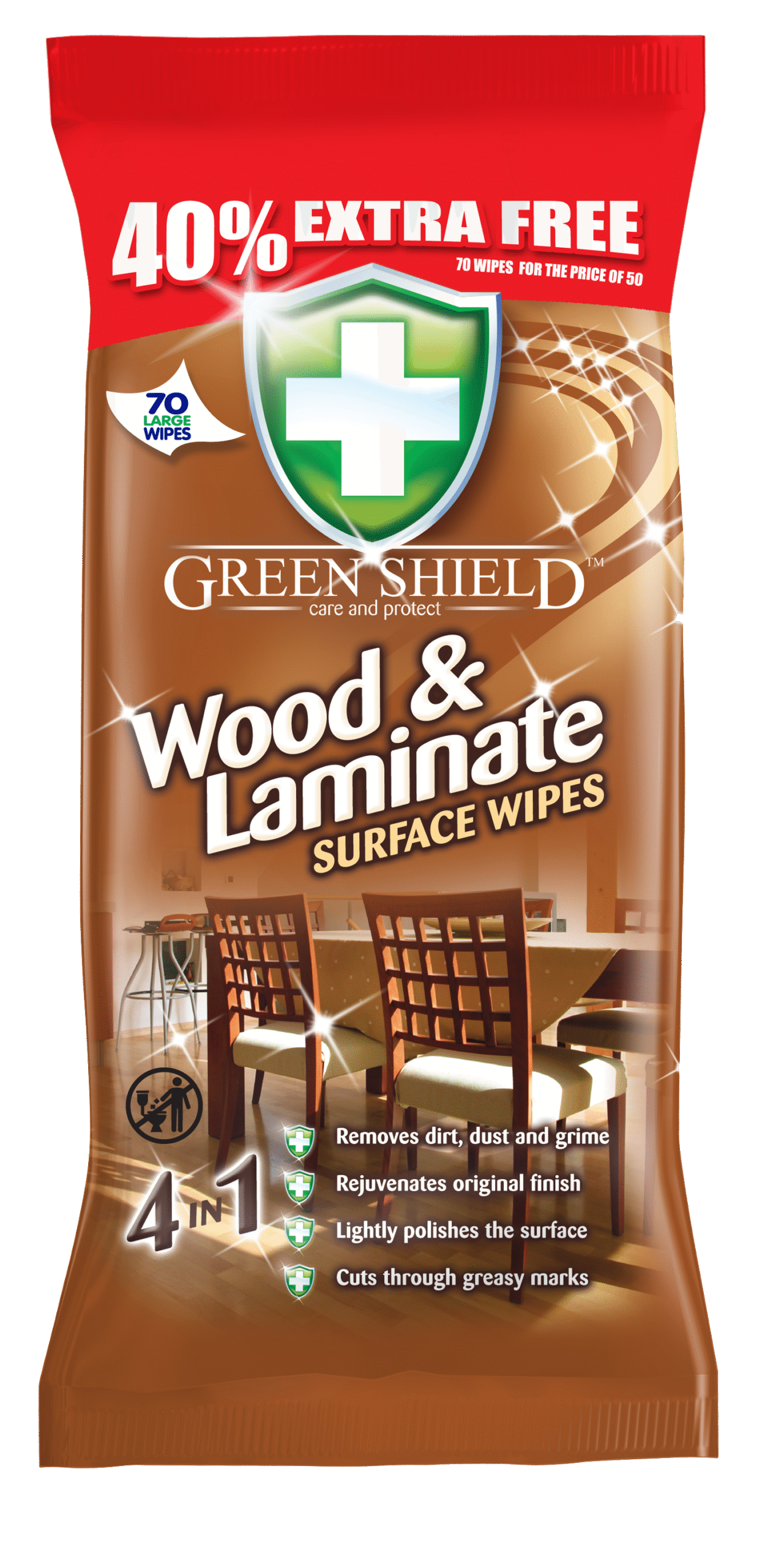 Green Shield Wood & Laminate Wipes 80s x 12 - Image 1