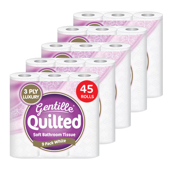 Gentille Quilted 9pk Toilet Roll x 5 (PM £2.79)